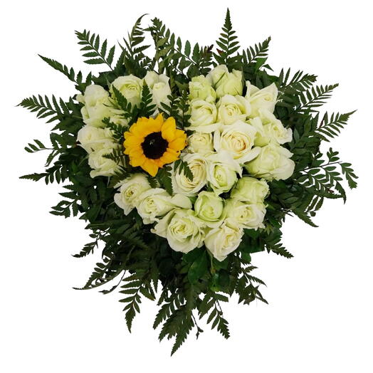 Arranjo de Coração de rosas com Girassol