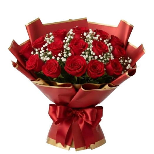 Buquê classico com 15 rosas vermelhas