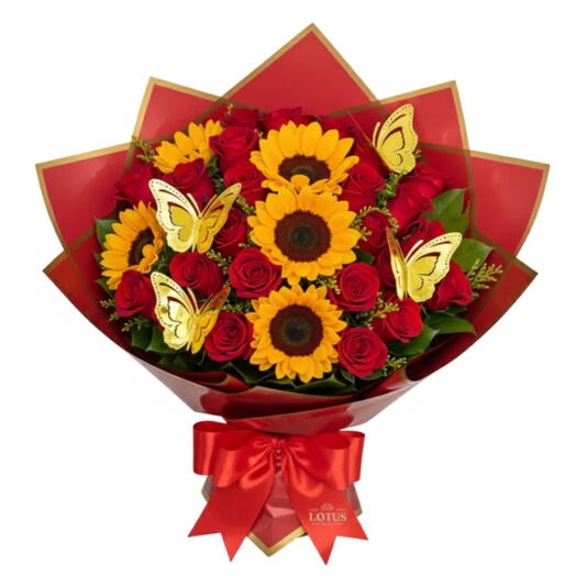 Buquê Doce Encontro de Girassois e Rosas