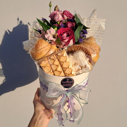 Cesta box cafe com flores