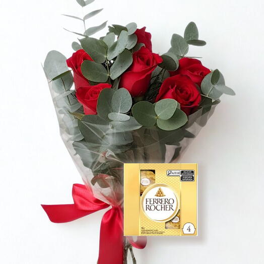 Buquê 6 rosas + Ferrero Rocher