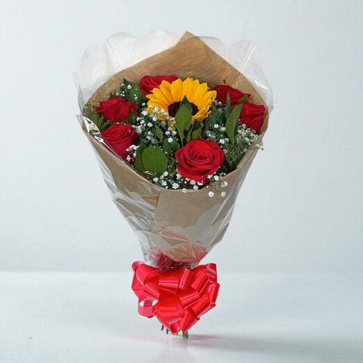 Buque 6 Rosas com Girassol