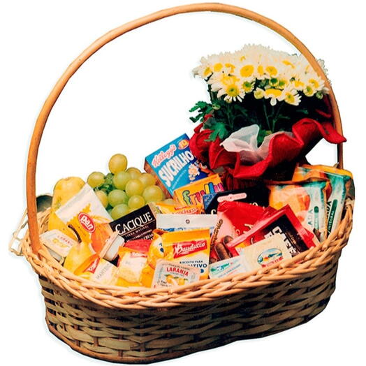 Cesta de Cafe com Frutas e Margaridas