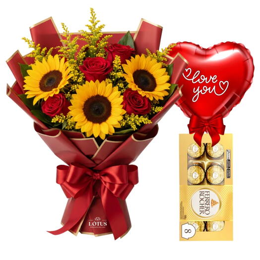 Kit: Buquê Raio de Sol + Balão com Chocolate Eu Te Amo Pra Sempre