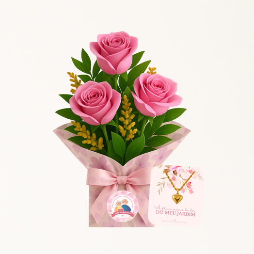 Trio de Rosas + Colar Para a Flor do Meu Jardimㅤ