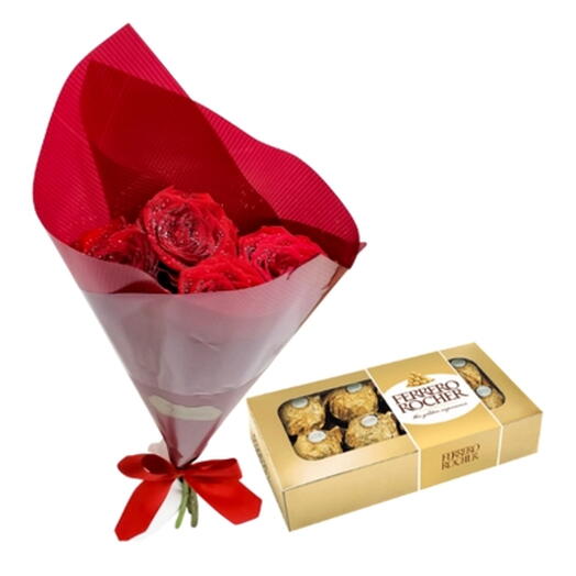 Buque 4 Rosas Vermelhas + Ferrero Rocher 8 Unidades (COD: 2501)