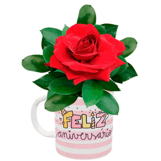 Caneca de Aniversario com Rosa