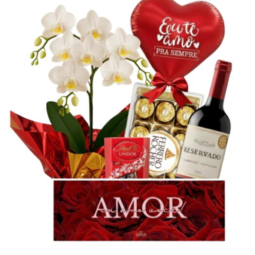 Cesta Amor EU AMO VOCÊ - Orquideas Brancas