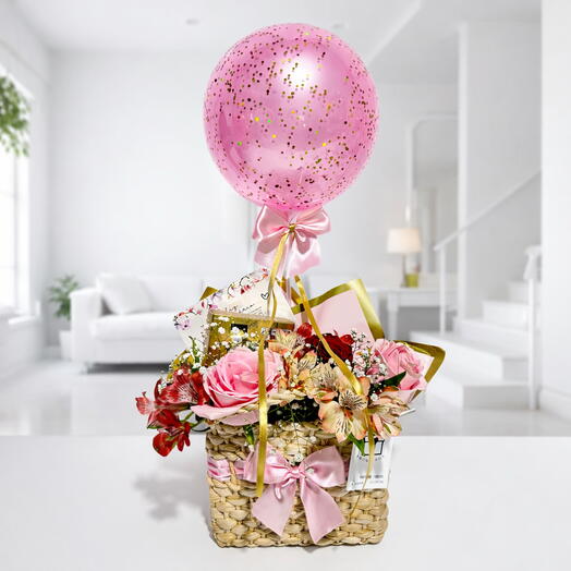 Bolsa Encanto Floral Com Balão e Chocolates