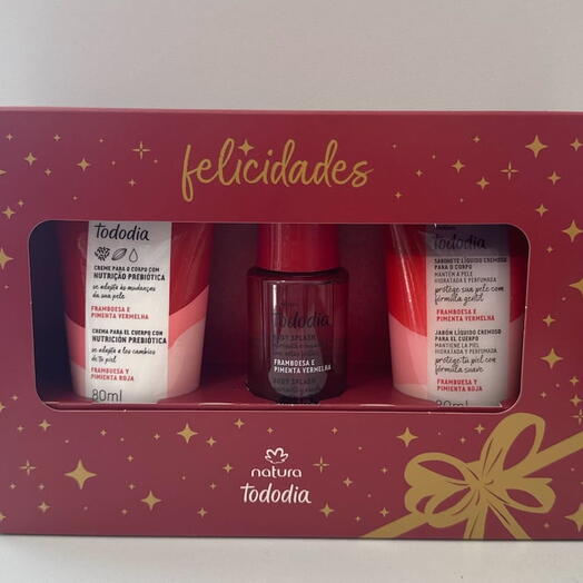 Kit Creme para o corpo, Body Splash e Sabonete Liquido Framboesa e Pimenta
