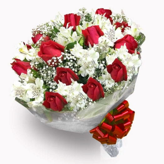 Buque de 15 Rosas Vermelhas e Astromelia Branca
