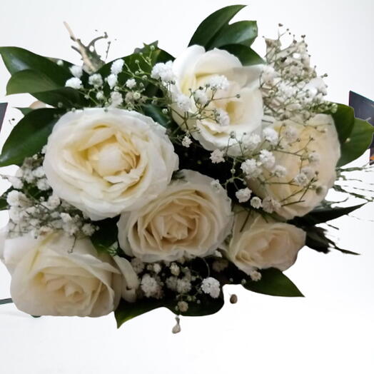 BUQUÊ COM 6 ROSAS BRANCAS E MOSQUITO