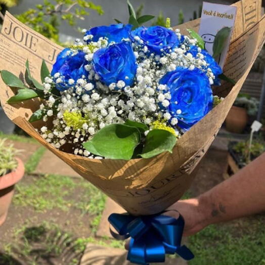 Buquê Com 8 Rosas Azuis