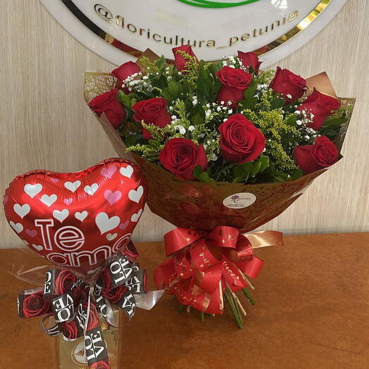 Combo Buquê com Ferrero e Balão te Amo