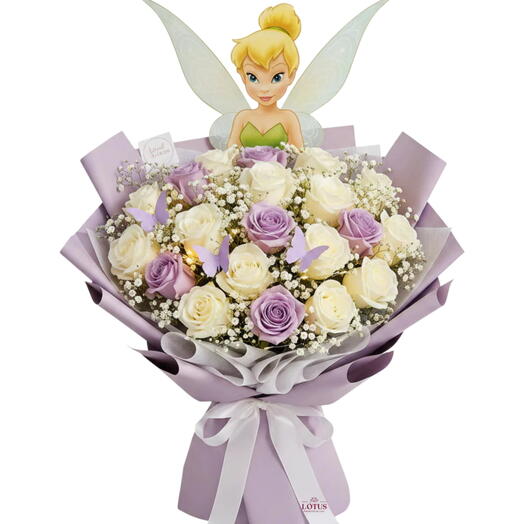 Buque tinkerbell - 24 rosas (12 branca e 12 lilas)