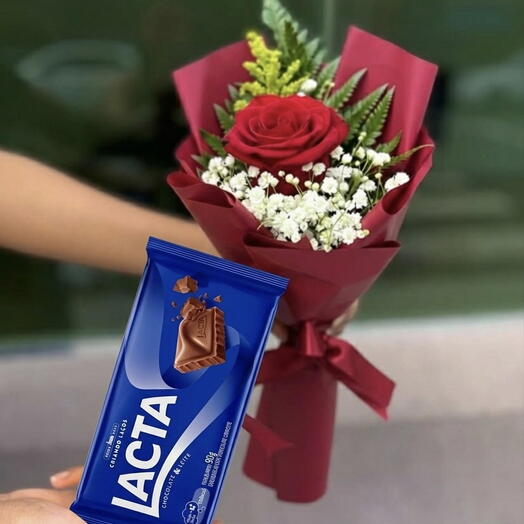 Buquê de Rosa Unitaria  com Chocolate