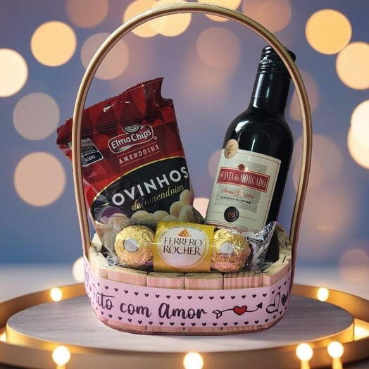 Cesta de Vinho com Guloseimas - Presentei com Elegância e Sabor