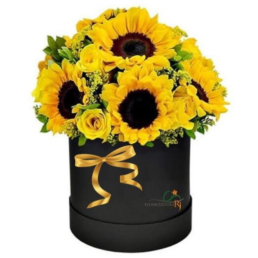 Caixa Girasol e Rosas Amarelas