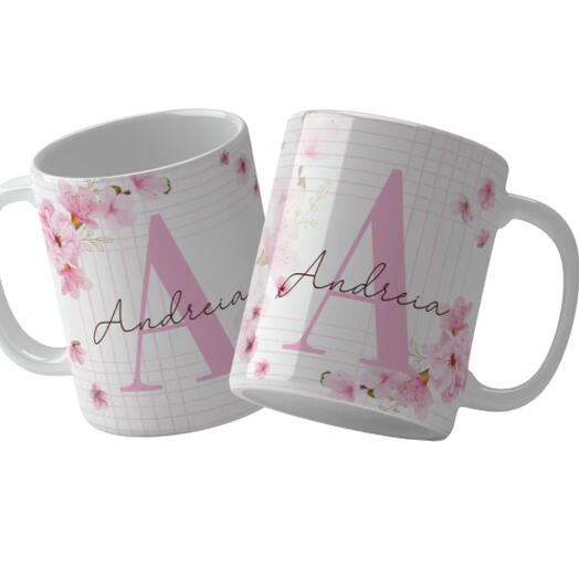 Caneca Personalizada Alfabeto Floral com Letra e Nome