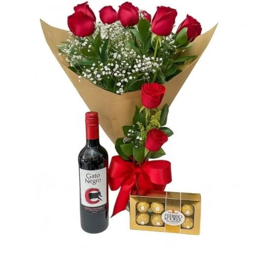Buquê com Vinho e Ferrero Rocher