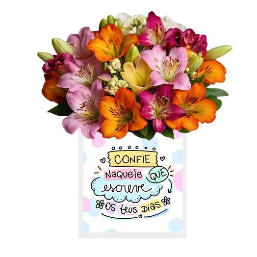 Arranjo de Astromelias Coloridas - Confie Naquele Que Escreve Os Teus Dias