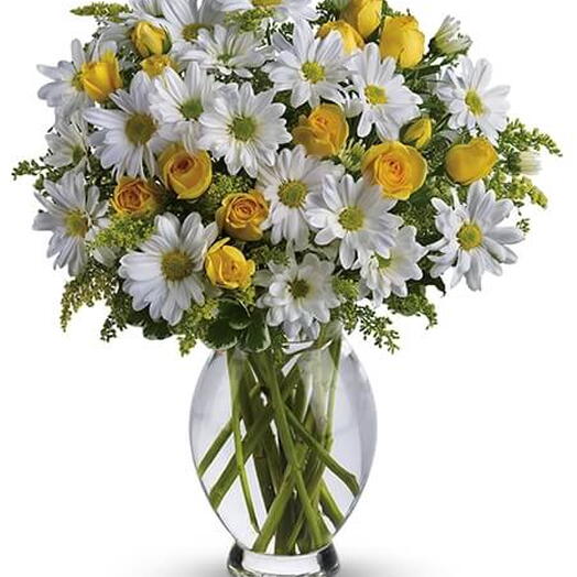 Vaso Margarida e Rosa Amarelo