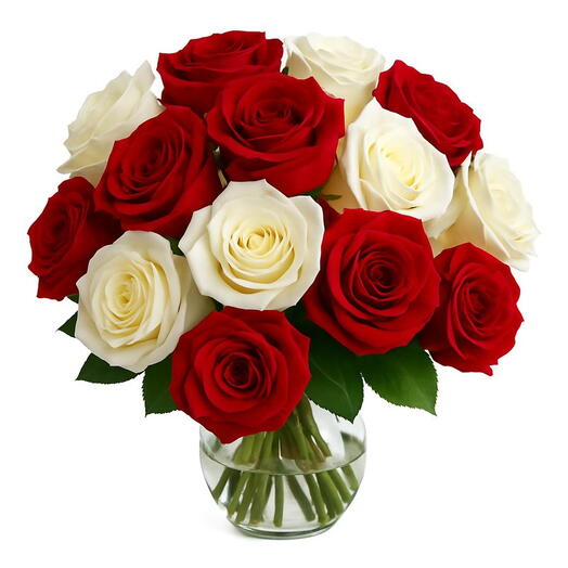 Buquê de Rosas Vermelhas e Brancas no Vaso