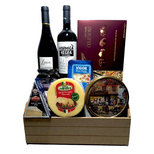 Cesta Luxo de Vinhos, Queijos e Guloseimas