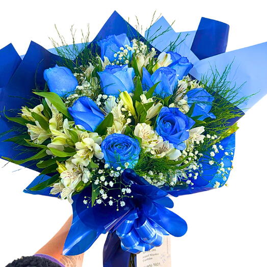 Buquê 10 Rosas Azuis