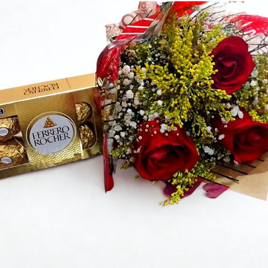 Buquê 3 Rosas+Ferrero