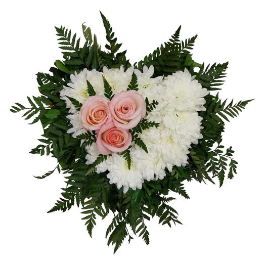 Arranjo de Coração com Crisântemo e Rosas