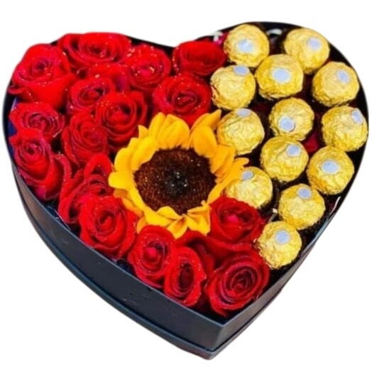 Box de Rosas, Girassol e Ferrero