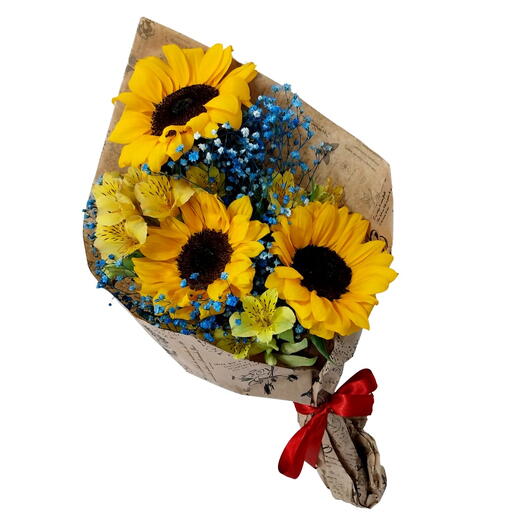 Encantador Ramalhete com 3 Girassois