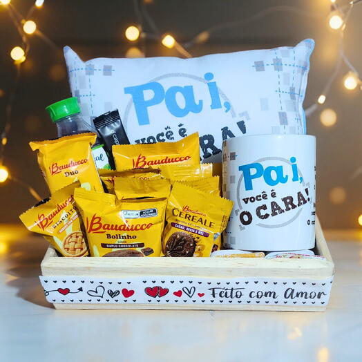 Cesta Cafe Da Manhã/Tarde Com Almofada E Caneca "Pai Você E O Cara"