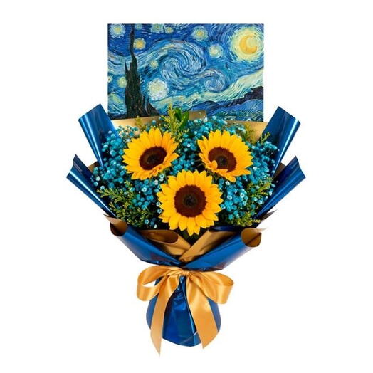 Trio de Girassois  Noite Estrelada Van Gogh