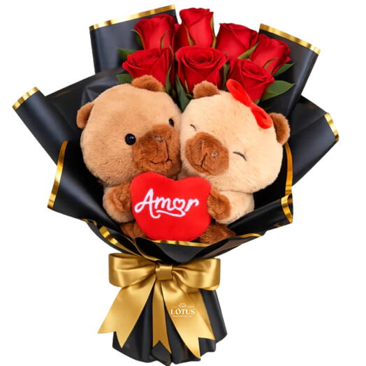 Buquê Capivara com 7 Rosas (Escolha a cor)