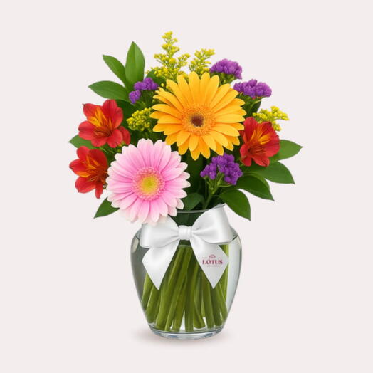 Arranjo Mix de Flores do Campo em Vaso de Vidro