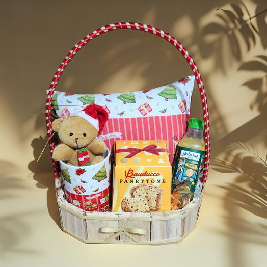 Cesta Cafe da Manhã ou Tarde "Feliz Natal" com Panettone ou Chocottone