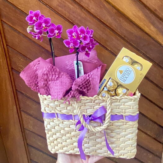 Presente Bolsa com Orquidea com ferrero rocher