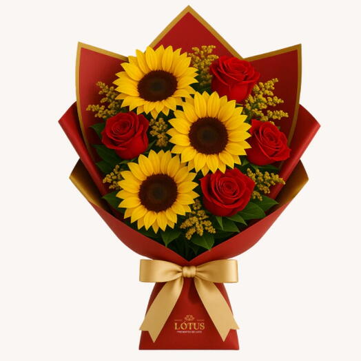 Buquê de Girassois e Rosas "Sol Entre Rosas"