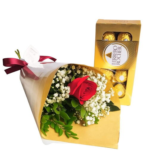 Buquê 1 Rosa Vermelha + Ferrero Rocher