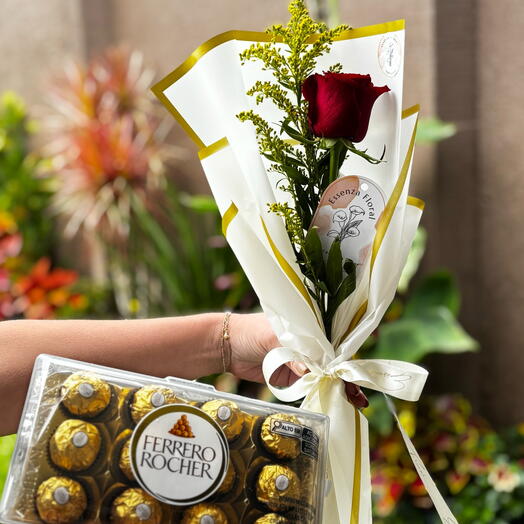Rosa Unitaria Decorada + Ferrero Rocher 12 Unidades