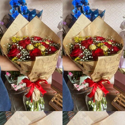 Buquê Especial Com 10 Rosas e Ferreiro Rocher