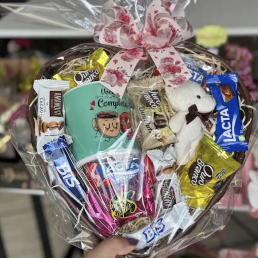 Coração com bombom e caneca