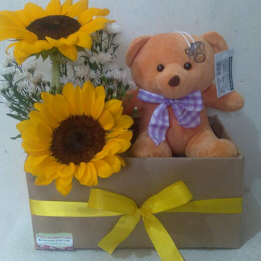 Caixa com Girassol e Pelucia