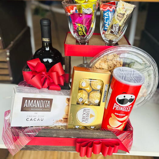 Caixa de Vinho com Taças Luxo