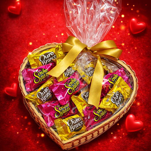 Cesta de Coração com Bombons Mistos