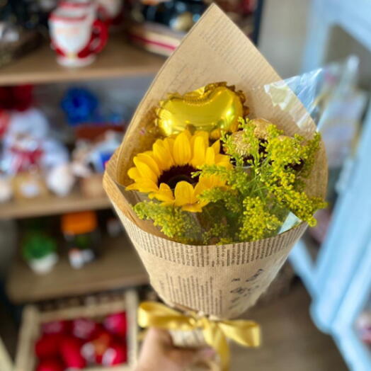 Buquê de Girassol com Ferrero e Balão