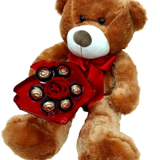 Urso Tedy com buquê de bombom Viermon