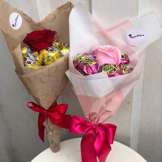 Buquê de bombom com rosa unitaria